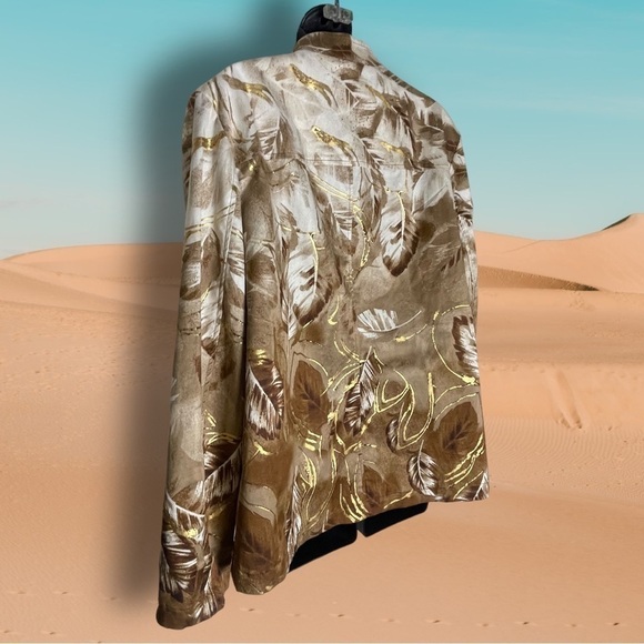 🔥 Chico's Additions Feathers Jacket Chicos 2 Misses L Cotton Gold Brown Dressy - Picture 3 of 11